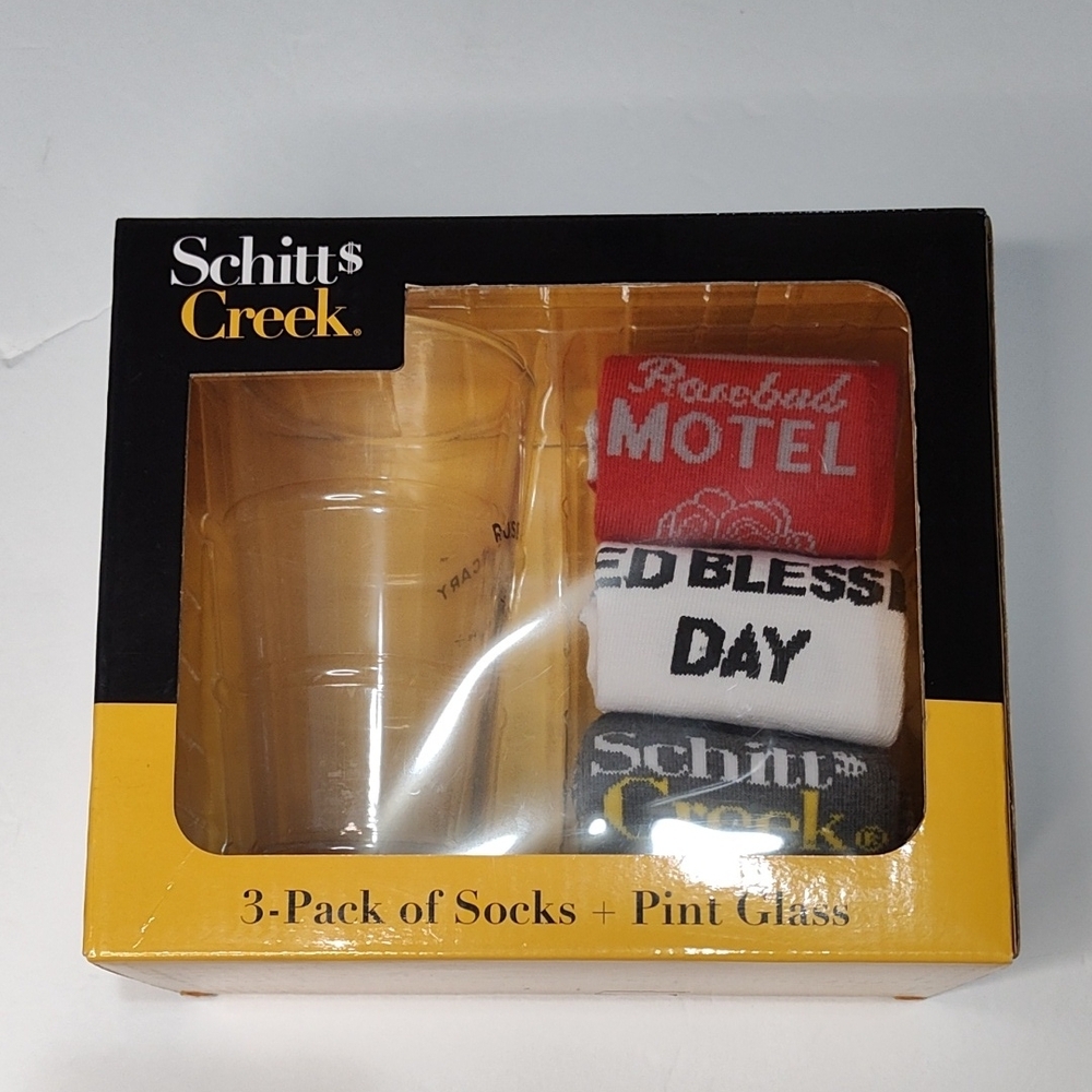 Schitts Creek 3-Pack of Socks + Pint Glass - Multicolor NWT - Picture 1 of 4